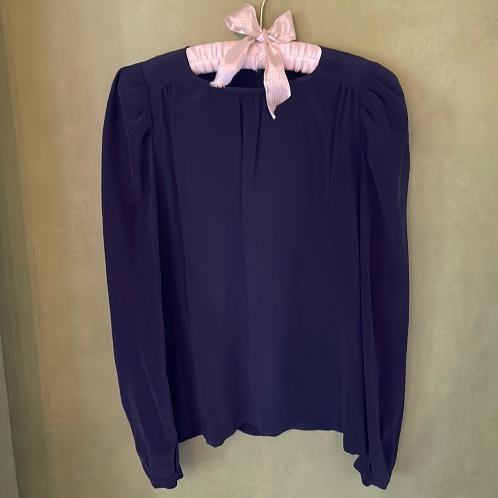 Tara Jarmon size French 40 navy silk blouse.